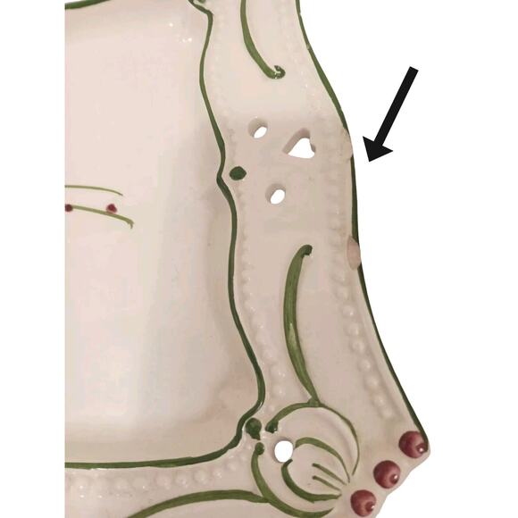 RCCL Christmas Tray 15" White Green HOLLY Hand Painted Glazed Ceramic PORTUGAL - Picture 9 of 14